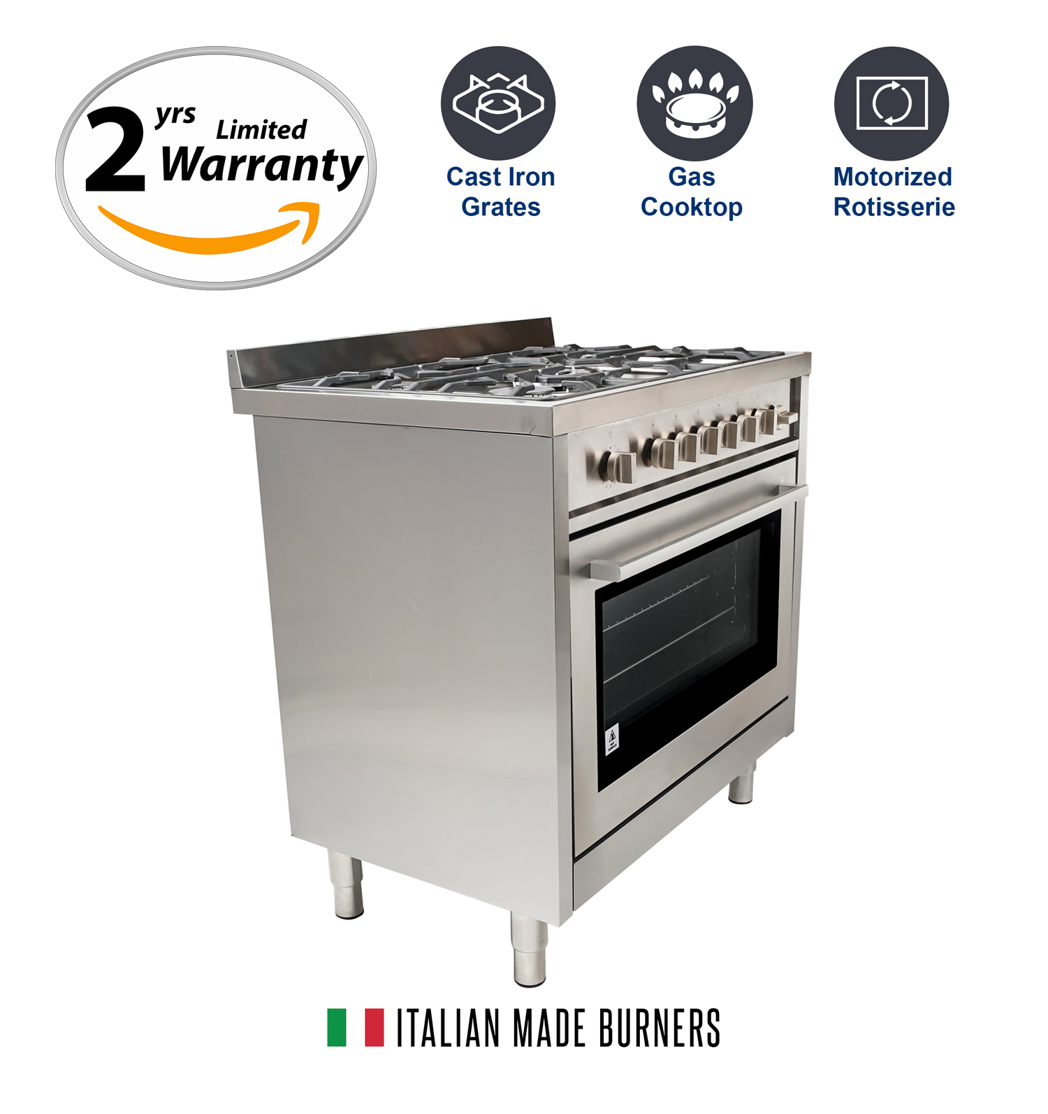 36 In Gas Range With 5 Italian Made Burners And Rotisserie 965agf