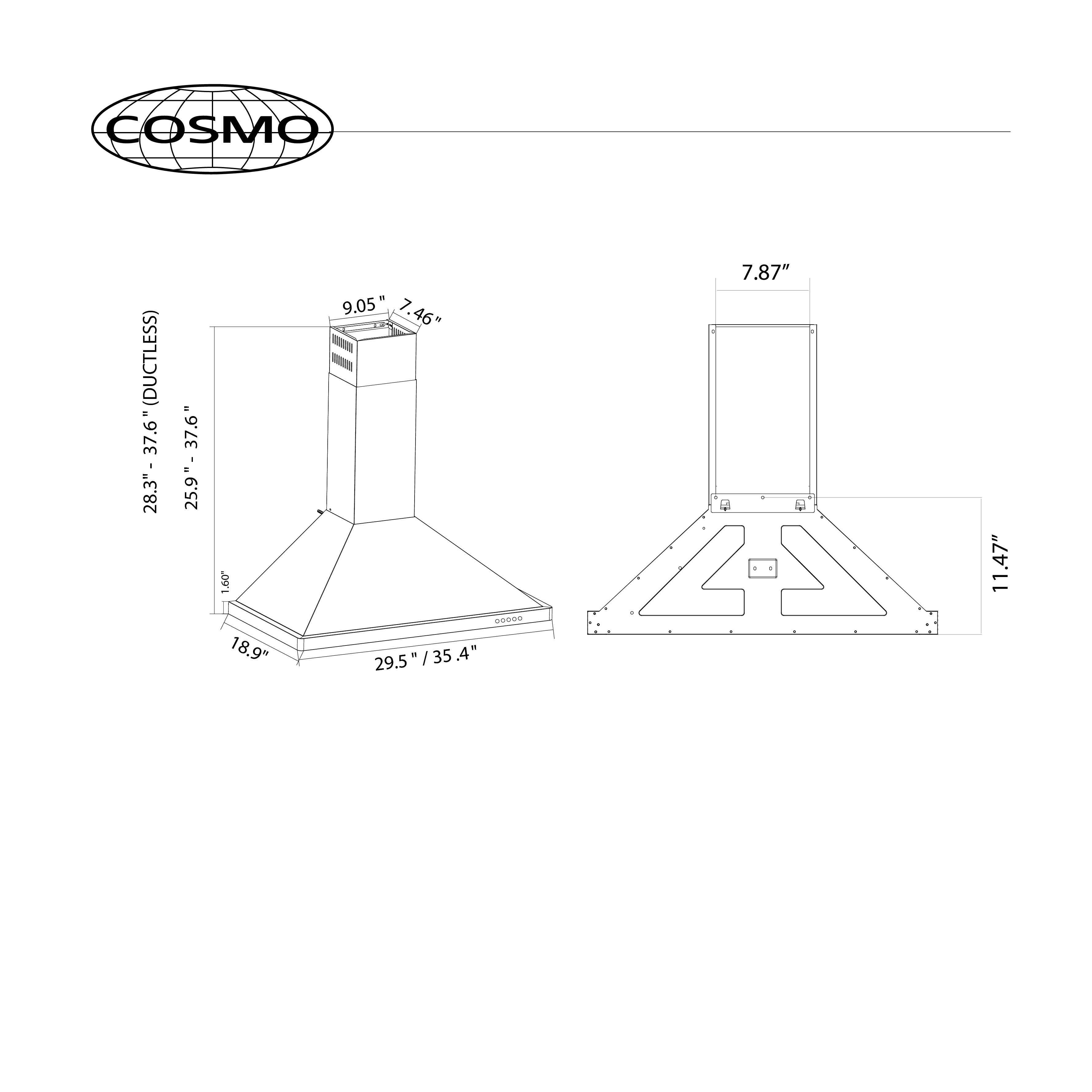 36 in. Wall Mount Range Hood with Touch Controls Cosmo Appliances (COS