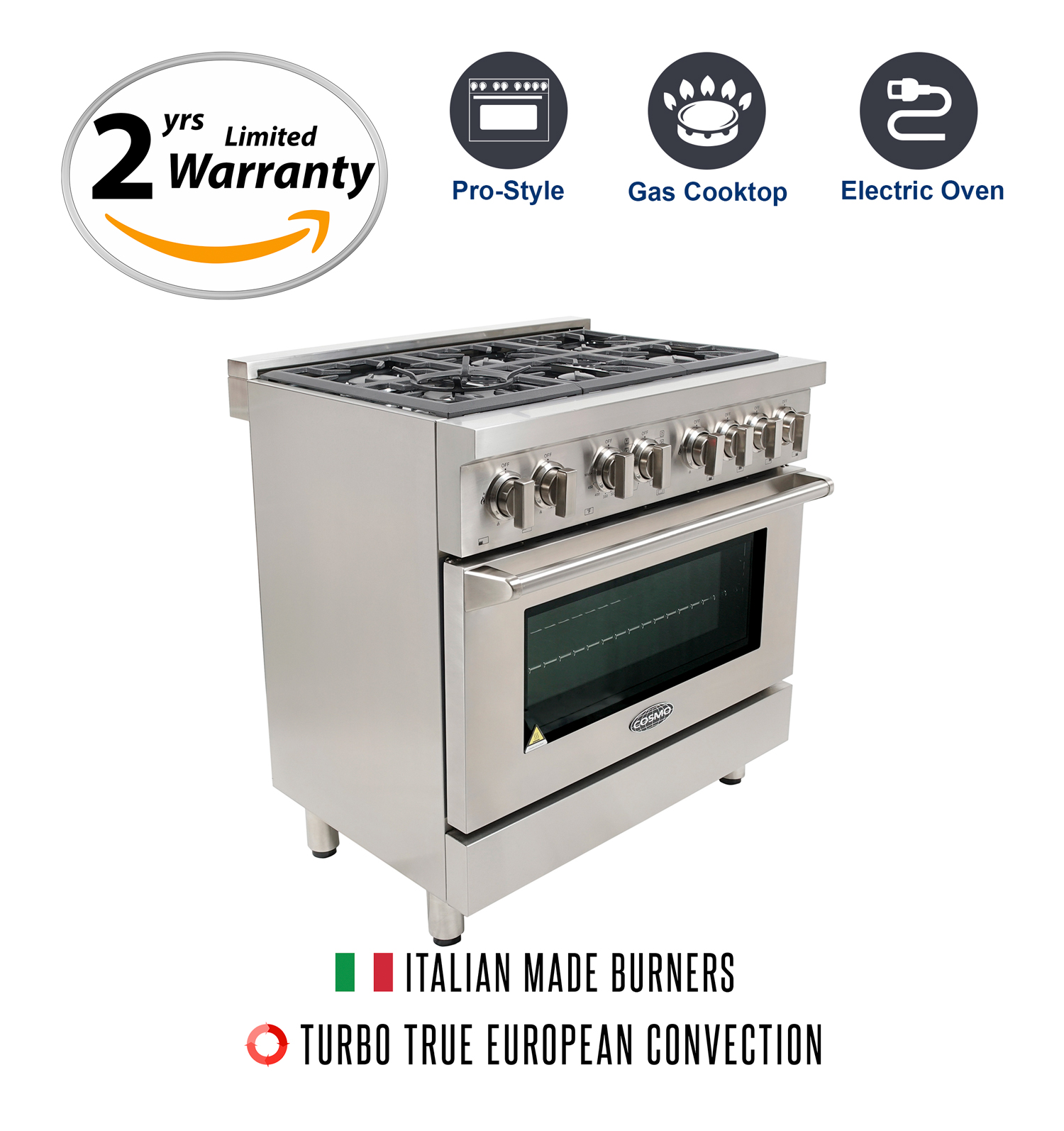 36 In 4 5 Cu Ft Stainless Steel Dual Fuel Range Cos Dfr366 Italian