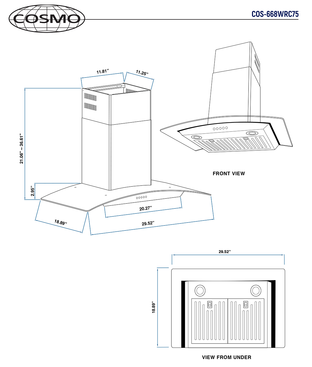 30 in. Ducted Wall Mount Range Hood in Stainless Steel with Push Button Controls, LED Lighting