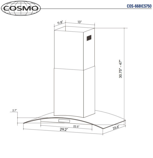 Cosmo Appliances 30" Island Range Hood (668ICS750)