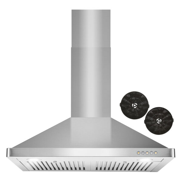 30 in. Ductless Wall Mount Range Hood with Push Button Controls, 3-Speed Fan, Permanent Filters, LED Lights & Carbon Filter Kit (COS-63175-DL)