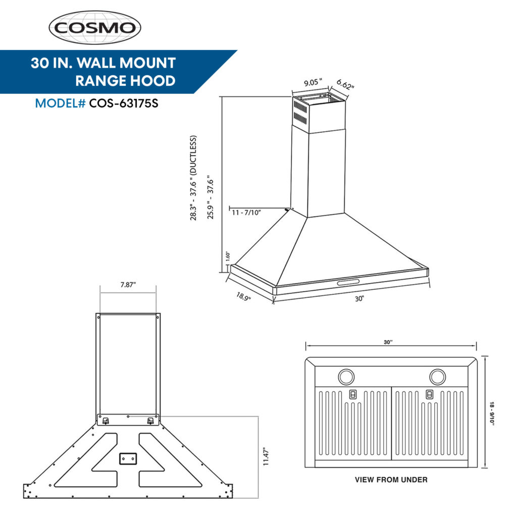 30 in. Wall Mount Range Hood with Touch Controls Cosmo Appliances (COS