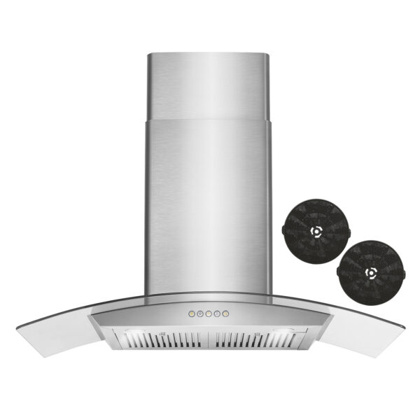 36 in. 380 CFM Ductless Wall Mount Glass Canopy Range Hood with Push Button Controls Range Hood with Carbon Filters and LED Lighting (COS-668A900-DL)