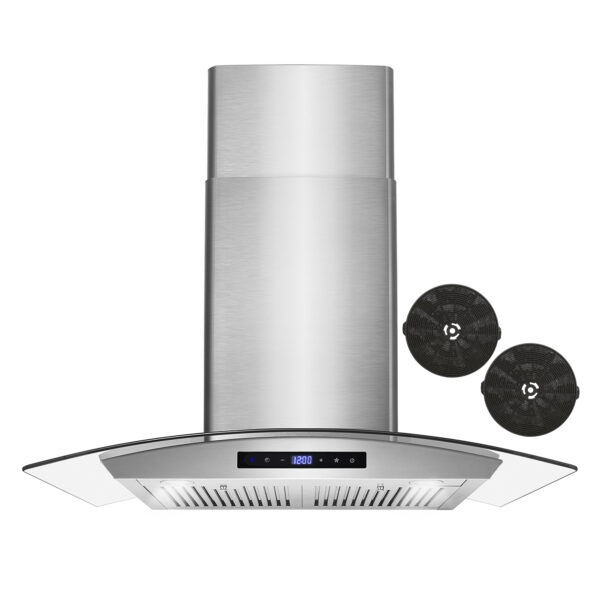 30 in. 380 CFM Ductless Wall Mount Glass Canopy Range Hood with Touch Controls Range Hood with Carbon Filters and LED Lighting (COS-668AS750-DL)
