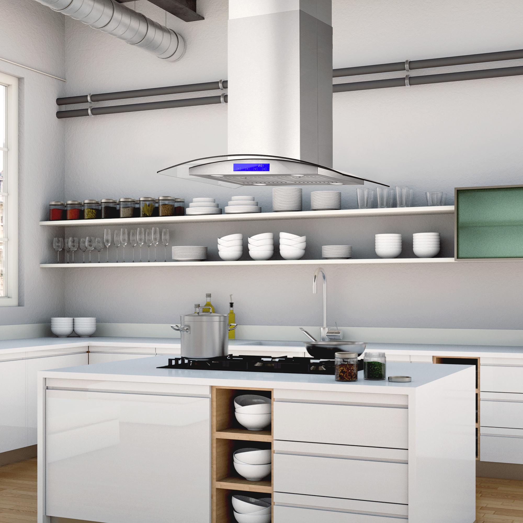 White modern kitchen in a house with a beautiful design