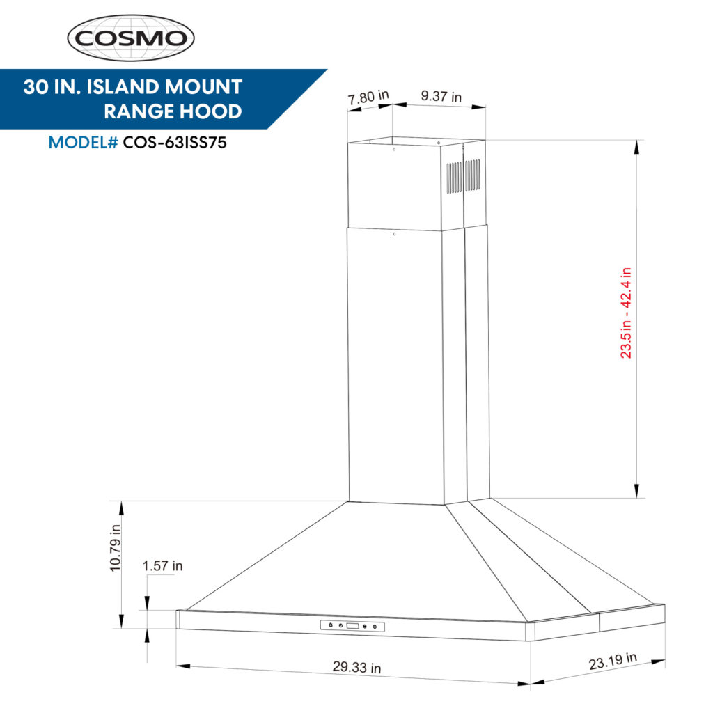 30 in. Ducted Island Range Hood Cosmo Appliances (663ISS75)