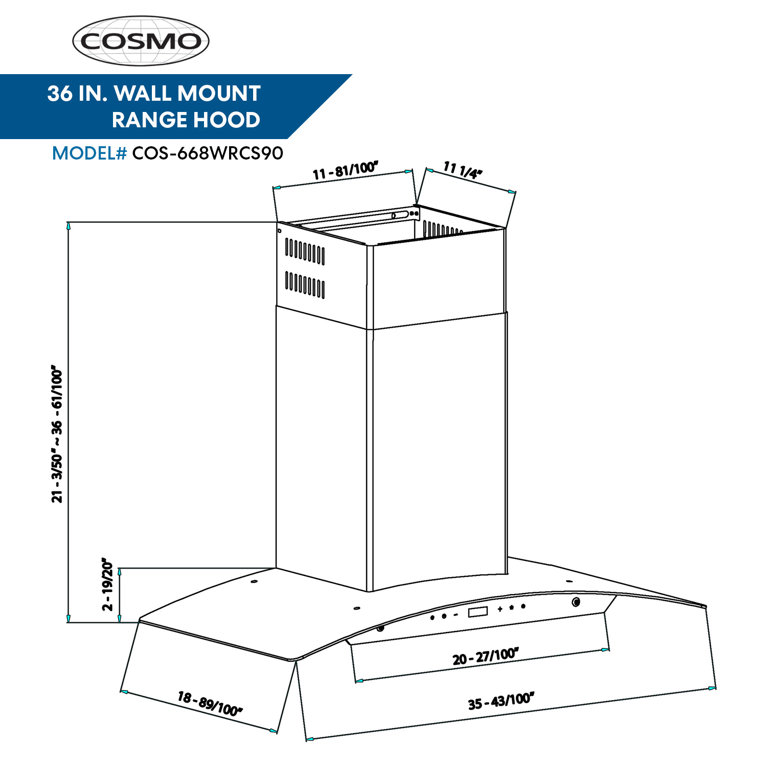 36 in. Ducted Wall Mount Range Hood in Stainless Steel with Touch ...