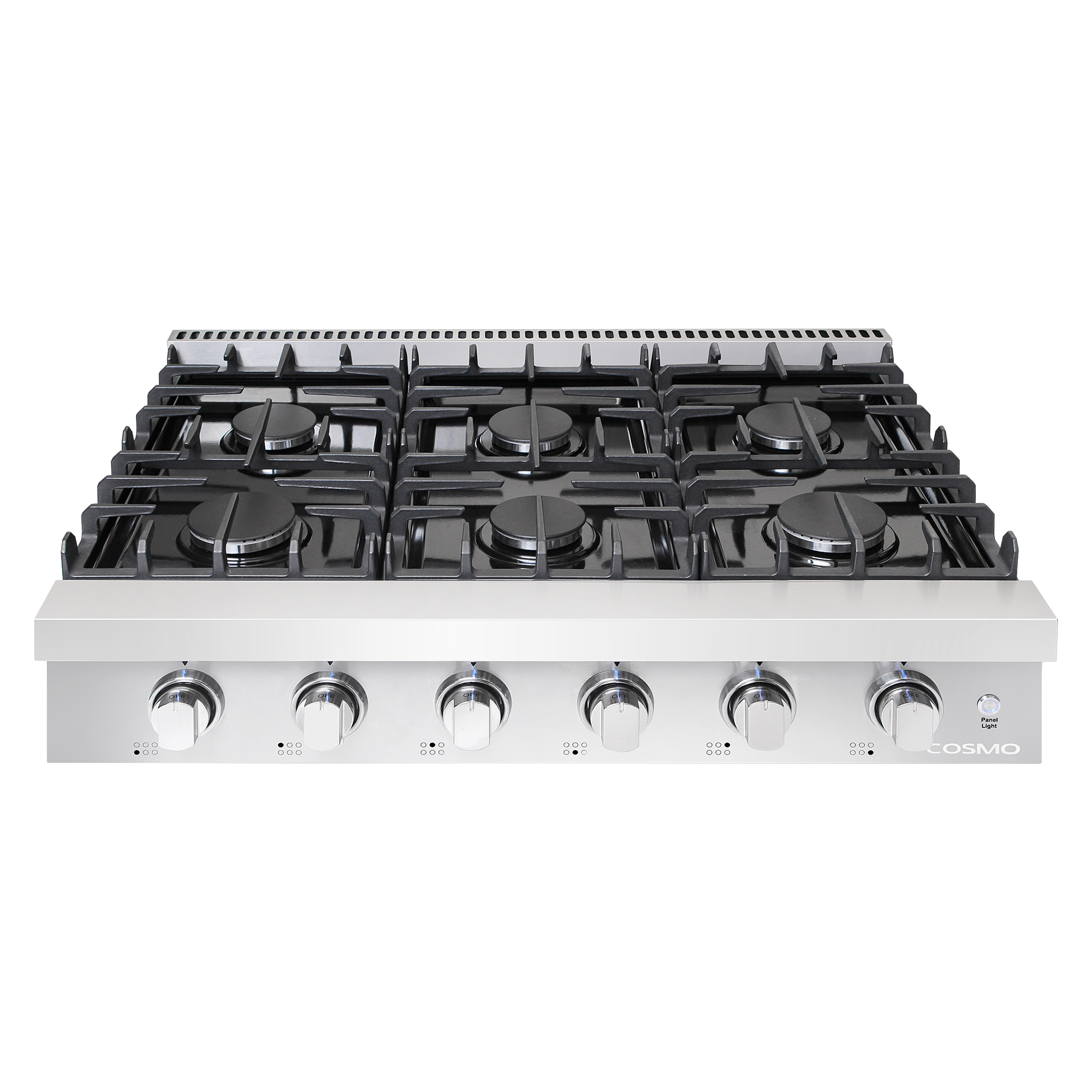 Dishwasher-Safe Cast Iron Grate Metal Front Knob Control Panel Stainless-Steel Dual Ring Stove 6 Italian-Made Burner Range-Top Cosmo COS-GRT366| Pro-Style Slide-In Counter Gas-Cooktop 36 inch 