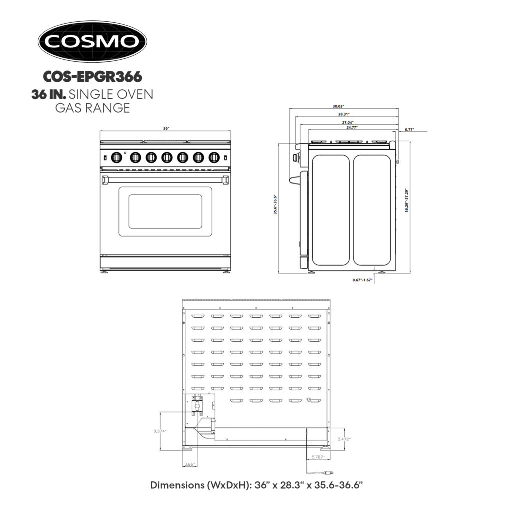 36 in. SlideIn Freestanding Gas Range with 6 Sealed Burner Cooktop