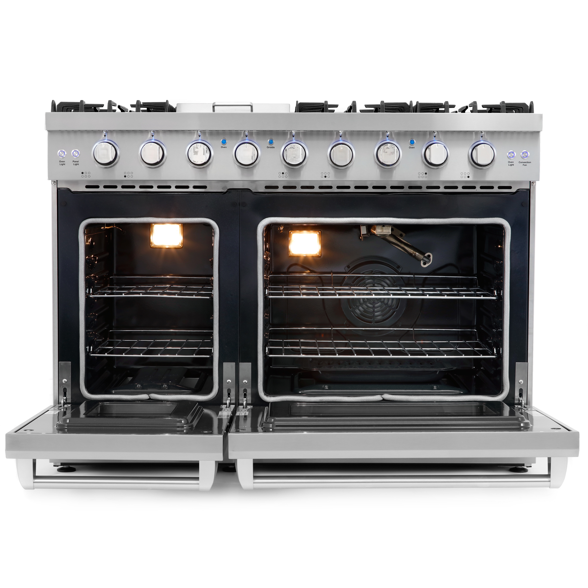 Thor Kitchen 48-in 7 Burners 4.6-cu ft / 2.2-cu ft Convection Oven  Freestanding Natural Gas Double Oven Gas Range (Stainless Steel) in the  Double Oven Gas Ranges department at