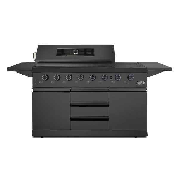 58 in. Newport Collection 6 Burner Propane Gas Grill, Side Griddle, Infrared Rotisserie, Knob LEDs, Matte Black (COS-GGFN587GBK)