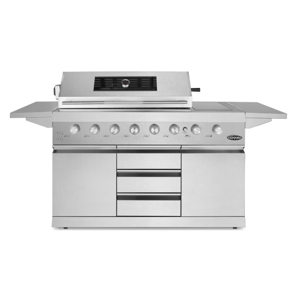 58 in. Newport Collection 6 Burner Propane Gas Grill, Side Griddle, Infrared Rotisserie, Knob LEDs, Stainless Steel (COS-GGFN587GSS)